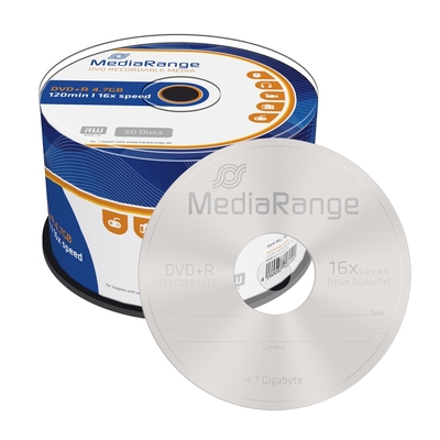 Product DVD+R MediaRange 120' 4.7GB 16x Cake Box x 50 (MR445) base image