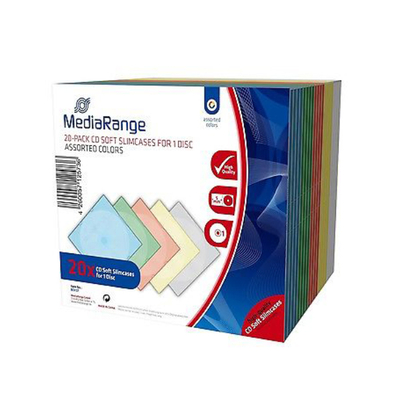 Product Θήκη CD/DVD MediaRange Soft Slimcase for 1 Disc 5.0mm Assorted Colours (20 Pack) (MRBOX37) base image