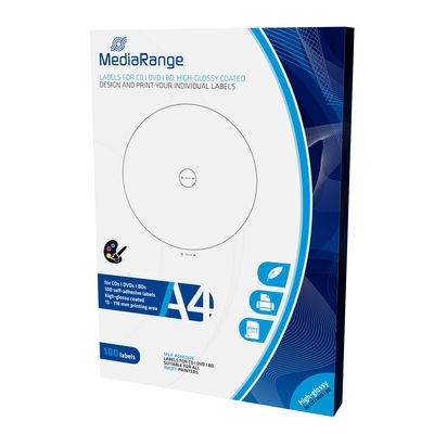 Product Αυτοκόλλητες Ετικέτες CD/DVD/BD MediaRange Labels for 15-118mm High-Glossy (100 Pack) base image