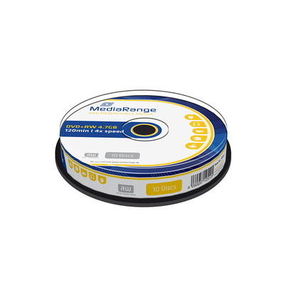Product DVD+RW MediaRange 120' 4.7GB 4x Rewritable Cake Box x 10 (MR451) base image