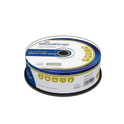 Product CD-R MediaRange 100' 900MB 48x Cake Box x 25 (MR222) base image