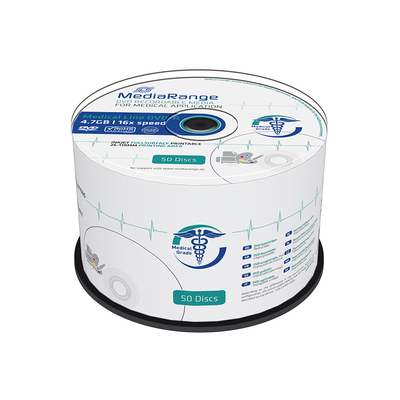 Product DVD-R MediaRange Medical Line 120' 4.7GB 16x Inkjet Fullsurface Printable Cake Box x 50 base image