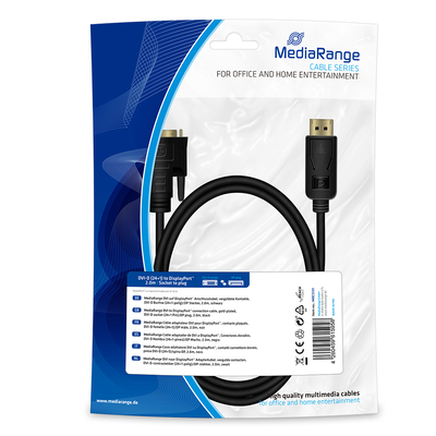 Product Καλώδιο DVI MediaRange to DisplayPort gold-plated, DVI-D (24+1 Pin)/DP plug, 2.0m, black base image