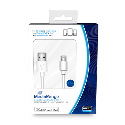Product Καλώδιο USB MediaRange 2.0 to Apple Lightning plug, 1.0m, white (MRCS178) base image
