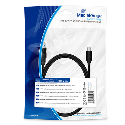 Product Καλώδιο USB MediaRange 3.0 to USB Type-C plug, 1.8m, black (MRCS182) base image