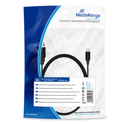 Product Καλώδιο USB MediaRange 2.0 to micro USB 2.0 B plug, 1.8m, black (MRCS184) base image