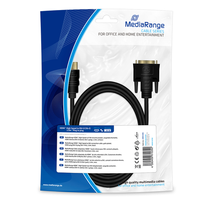 Product Καλώδιο HDMI MediaRange HDMI to DVI cable, gold-plated, plug/DVI-D plug (18+1 Pin), 2.0m, black base image