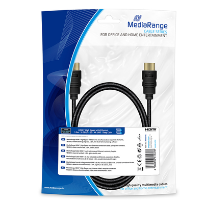 Product Καλώδιο HDMI MediaRange gold-plated contacts, 1.0m, cotton, black (MRCS195) base image