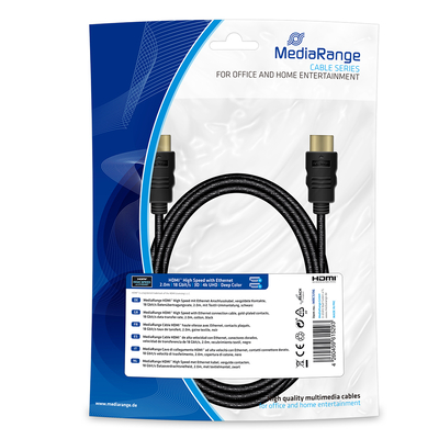 Product Καλώδιο HDMI MediaRange gold-plated contacts, 2.0m, cotton, black (MRCS196) base image