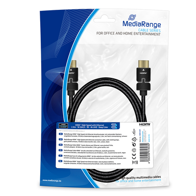 Product Καλώδιο HDMI MediaRange with rotating plugs, gold-plated contacts, 2.0m, cotton, black base image