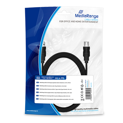 Product Καλώδιο USB MediaRange 2.0 Extension AM/AF 3.0M Black (MRCS111) base image