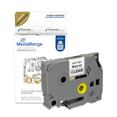 Product Πλαστική Ταινία Ετικετογράφου MediaRange (Brother TZ-131/TZe-131) 12 mm x 8 m base image