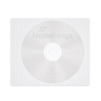 Product Θήκη CD/DVD MediaRange Adhesive-backed fleece Sleeves for 1 disc White/semi-clear, Pack 50 base image