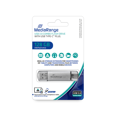 Product USB Flash 128GB MediaRange USB 3.0 Combo USB Type-C plug, (MR938) base image