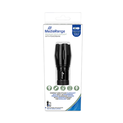 Product Φακός LED MediaRange with powerbank, 1.800mAh battery, black (MR735) base image