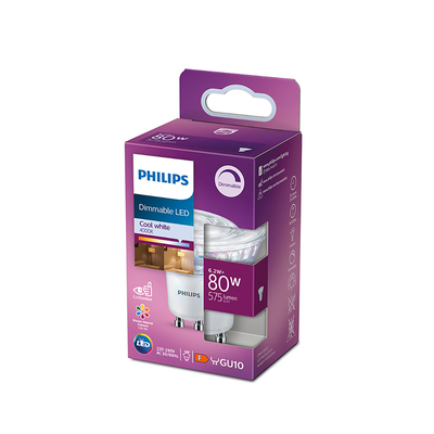 Product Λάμπα LED Philips GU10 Spot Bright White dimbaar 6.2W (80W) (LPH00636) base image