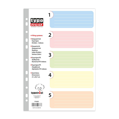 Product Διαχωριστικά Typotrust A4 5 Θεμάτων Πλαστικά (TYPFP40005) base image