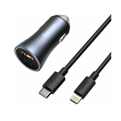 Product Φορτιστής Αυτοκινήτου Baseus Golden Pro Dual Quick U+C, PD 3.0, QC 4+, SCP FCP AFC (Type-C - Lightning 1m Black) 40W base image