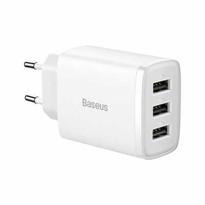 Product Φορτιστής Πρίζας Baseus με 3 Θύρες USB-A 17W Λευκός (CCXJ020102) base image