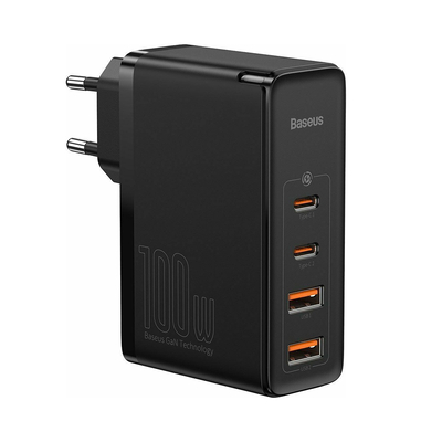 Product Φορτιστής Πρίζας Baseus Χωρίς Καλώδιο με 2xUSB-A και 2xUSB-C 100W Quick Charge 4+ Μαύρος base image