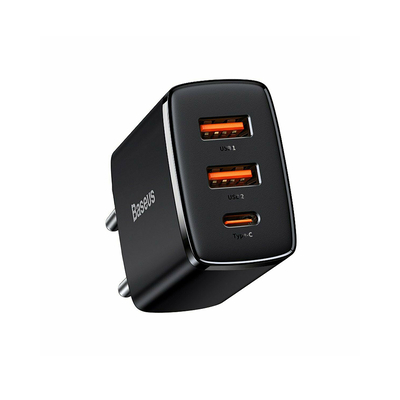 Product Φορτιστής Πρίζας Baseus με 2 Θύρες USB-A και Θύρα USB-C 30W Power Delivery Μαύρος base image
