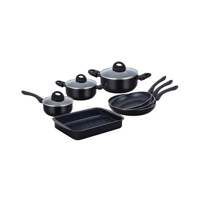 Product Σετ Μαγειρικά Σκεύη Herzberg Aluminum with Stone Coating Black 10pcs (9016BLK) base image