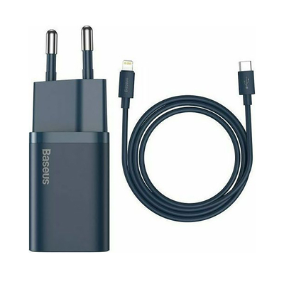 Product Φορτιστής Πρίζας Baseus με Θύρα USB-C και Καλώδιο Lightning 20W Power Delivery Μπλε base image