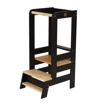 Product Πύργος Εκμάθησης MeowBaby Black Wooden Step Stool with Natural Elements with board (KH01011CMIE) base image