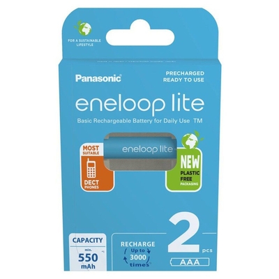 Product Επαναφορτιζόμενες Μπαταρίες Panasonic Eneloop Lite AAA Ni-MH 550mAh 1.2V 2τμχ base image