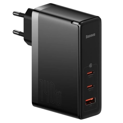 Product Φορτιστής Πρίζας Baseus Χωρίς Καλώδιο με USB-A και 2 Type-C 140W Power Delivery Μαύρος GaN5 Pro base image