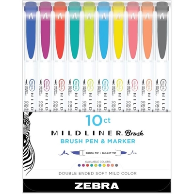 Product Μαρκαδόροι Zebra Mildliner Double Ended Brush Pen & Marker Bold & Fine Point 10 Pack base image