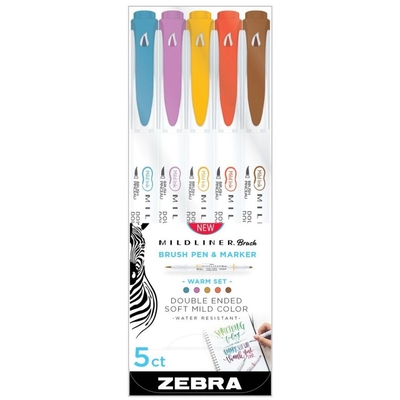 Product Μαρκαδόροι Zebra Mildliner Double Ended Brush Pen & Marker Bold & Fine Point 5 Pack Warm base image