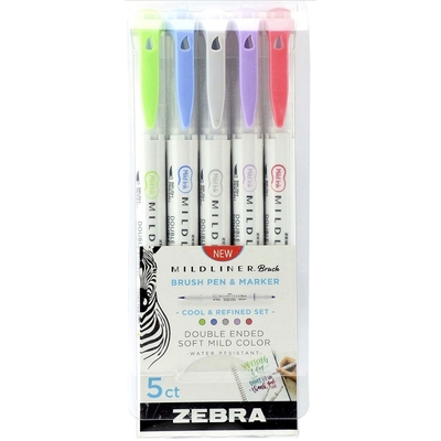 Product Μαρκαδόροι Zebra Mildliner Double Ended Brush Pen & Marker Bold & Fine Point 5 Pack Cool & Refined base image