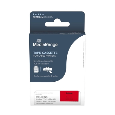 Product Μελανοταινία MediaRange For Brother TZ-451/TZe-451 24mm 8m Black On Red base image