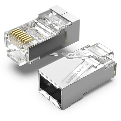 Product Βύσματα Δικτύου Vention Cat.6 FTP RJ45 Modular Plug Transparent Metal 50-Pack base image