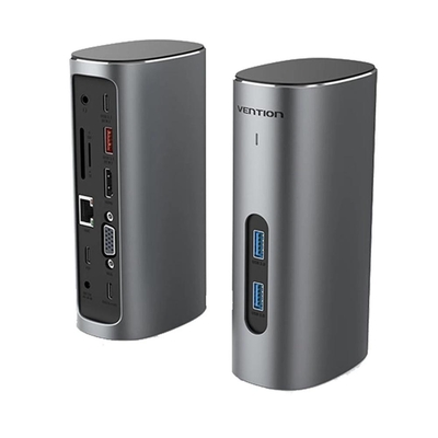 Product Docking Station Vention Type-C to HDMI/VGA/USB 3.1 Gen 2/USB 3.1 10W Gray Vertical Aluminum base image