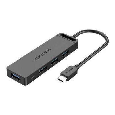Product USB Hub Vention Type-C to 4-Port 3.0 with Power Supply Black 0.5M ABS Type base image