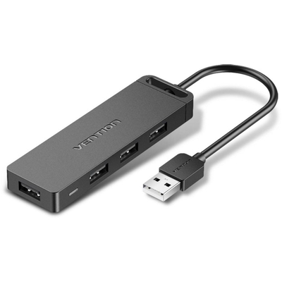 Product USB Hub Vention 4-Port 2.0 with Power Supply 1M Black base image