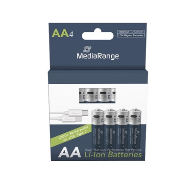 Product Μπαταρία Επαναφορτιζόμενη MediaRange USB-C Li-Ion Mignon AA I 1.5V I 1.400mAh, 4-Pack (MRBAT161) base image