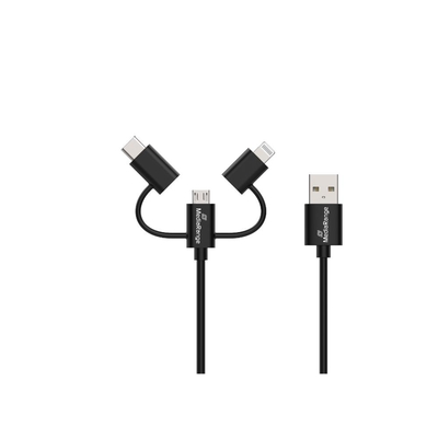 Product Καλώδιο USB MediaRange 3-in-1 Charge and Sync, micro USB, USB Type-C and Lightning 12W 1.0m, Black (MRCS246) base image