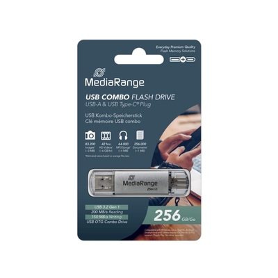 Product USB Flash 256GB MediaRange USB 3.2 Gen 1 Combo with USB-A and USB-C, Silver, (MR939-1) base image