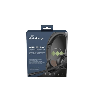 Product Multimedia Headset MediaRange Wireless Stereo & ENC, 400mAh battery, Black (MROS307) base image
