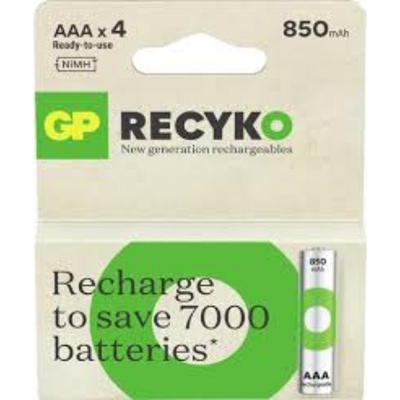 Product Επαναφορτιζόμενες Μπαταρίες GP ReCyko 850mAh AAA / R03 Ni-MH (GPB20979) base image