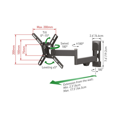 Product Βάση Τηλεόρασης Τοίχου Barkan 2400.B 13" - 43" με Διπλό Βραχίονα και Κλίση base image