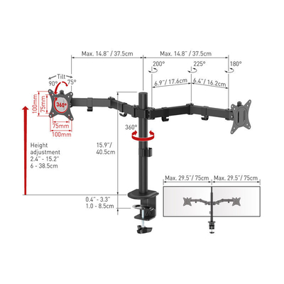 Product Βάση Monitor Γραφείου Barkan M142T 13" - 32" για Δύο Οθόνες base image