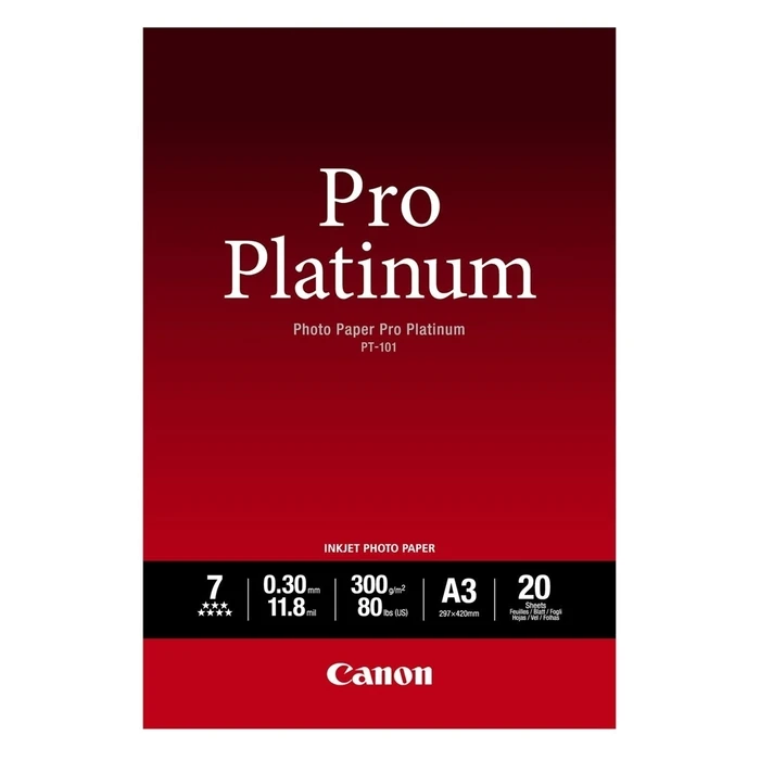 Φωτογραφικό Χαρτί Pro Platinum Canon A3 Glossy 300g/m² 20 Φύλλα (2768B017)