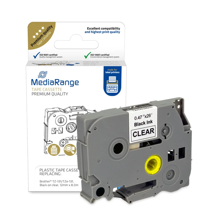 Πλαστική Ταινία Ετικετογράφου MediaRange (Brother TZ-131/TZe-131) 12 mm x 8 m