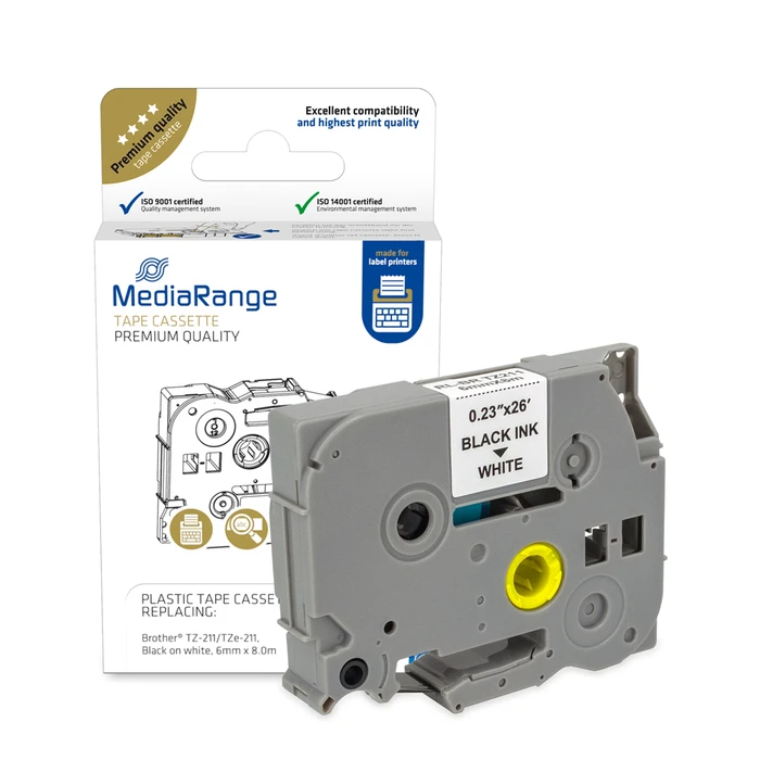Πλαστική Ταινία Ετικετογράφου MediaRange (Brother TZ-211/TZe-211) 6 mm x 8 m