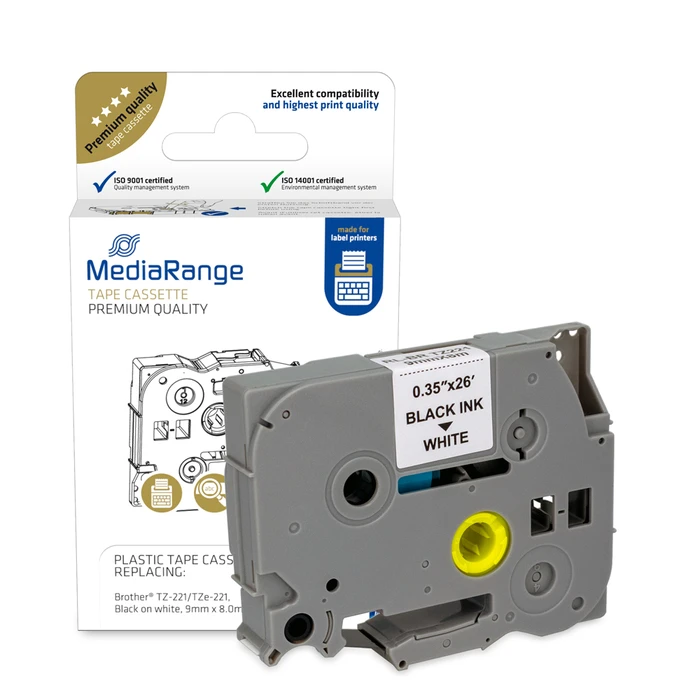 Πλαστική Ταινία Ετικετογράφου MediaRange (Brother TZ-221/TZe-221) 9 mm x 8 m