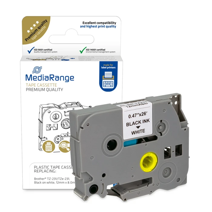 Πλαστική Ταινία Ετικετογράφου MediaRange (Brother TZ-231/TZe-231) 12 mm x 8 m